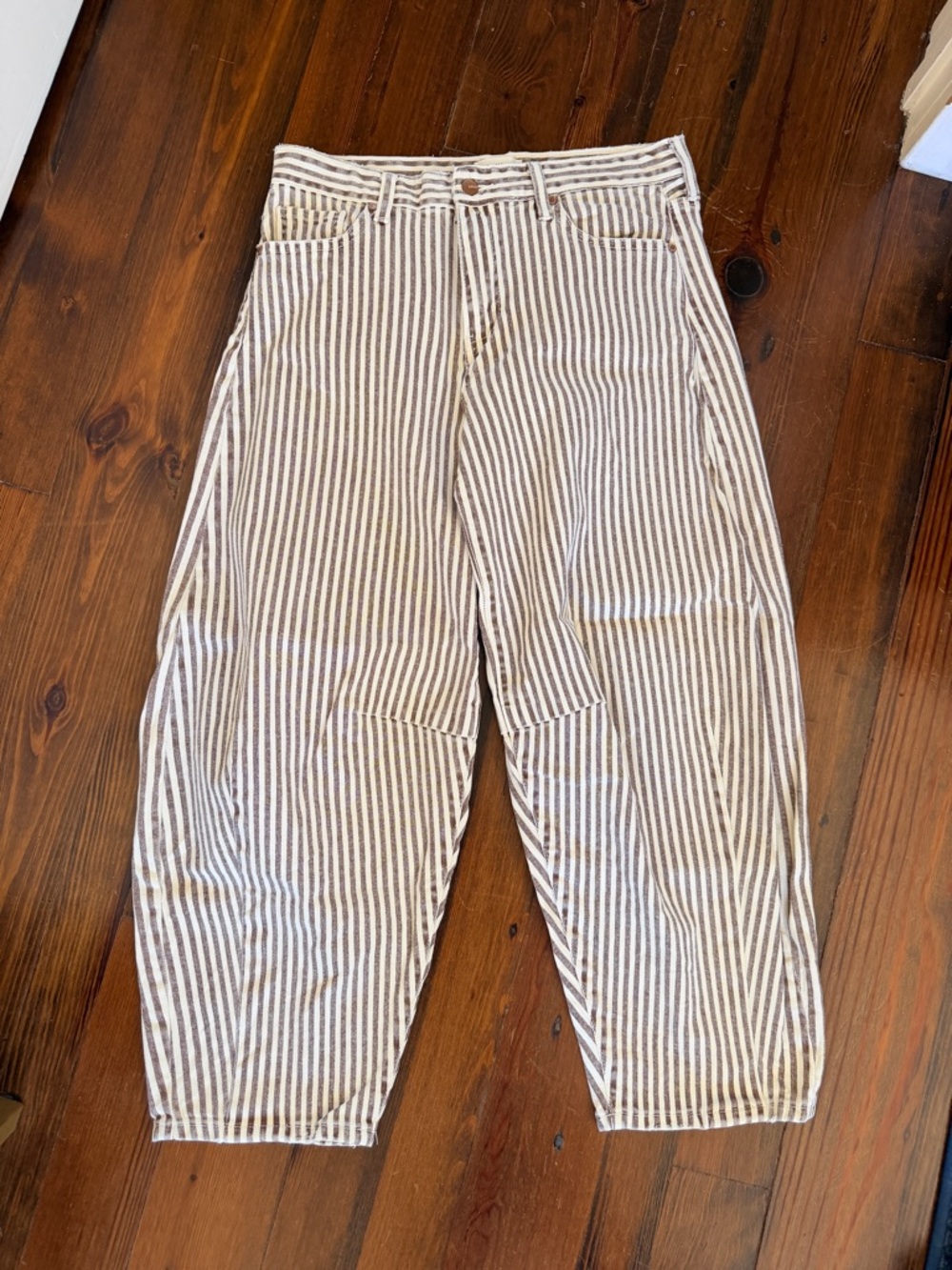 Böhme Brown Cream Striped Barrel Leg Jeans - Size 27